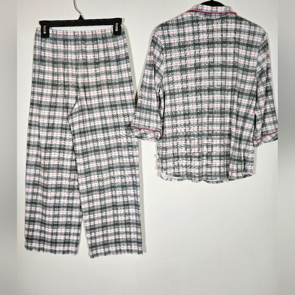 Karen Neuburger size S pajama set pant button up top pink/grey plaid soft - Picture 4 of 11